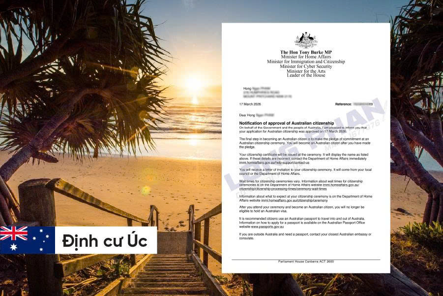 CHÚC MỪNG BẠN HỒNG ĐÃ NHẬN ĐƯỢC THƯ CHẤP THUẬN CẤP QUỐC TỊCH ÚC CHỈ SAU 24H