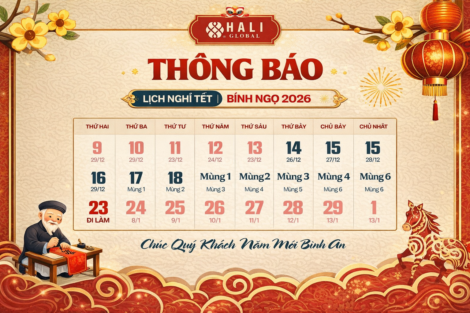 HALI GLOBAL – THÔNG BÁO LỊCH NGHỈ TẾT NGUYÊN ĐÁN